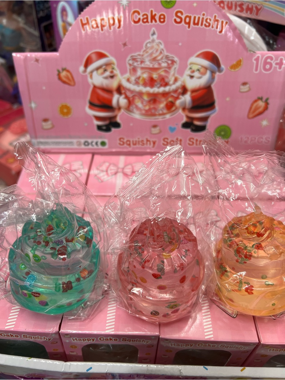 Happy Cake Squishy Soft Toy - Green, Pink, Yellow